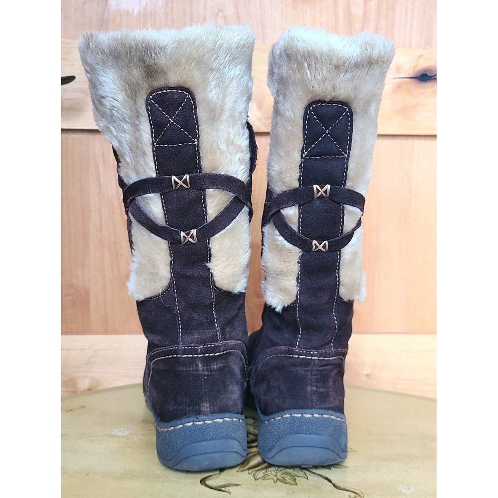 Bear Traps EU 39 US 8 Brown Suede Faux Fur Tall Flat Boots Cozy Scandi Winter - Picture 4 of 8